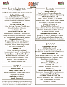 Slidin' Dirty Sandwiches and Dinner Menu Nanola's